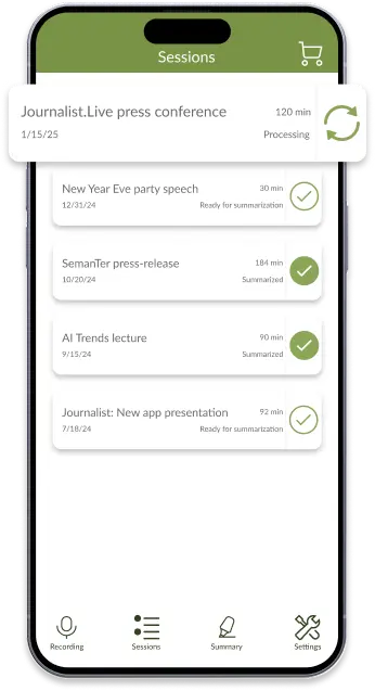 Journalist.Live - Step 2.1: observe your sessions list